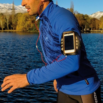 Sportarmband KSIX med LED – Justerbart för 4" Smartphone – Svart Neopren