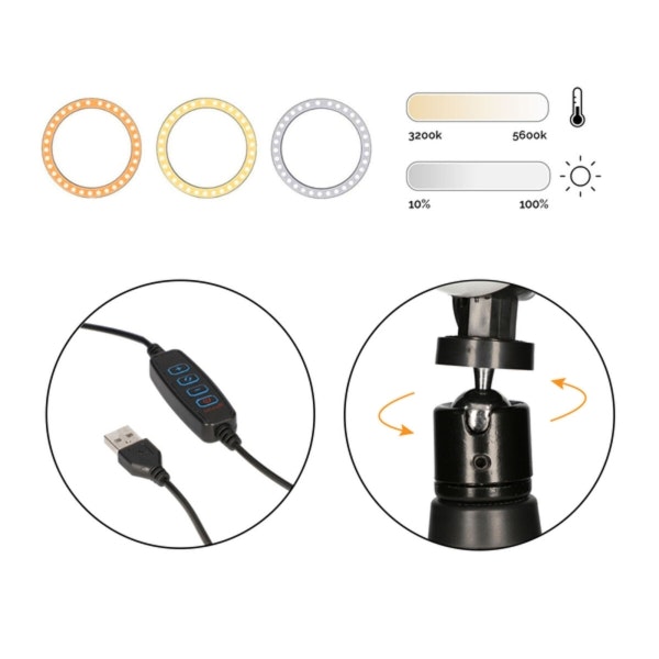 KSIX Studio Live LED Stativ – Bärbart, 14W, Justerbar Färgtemperatur – Svart