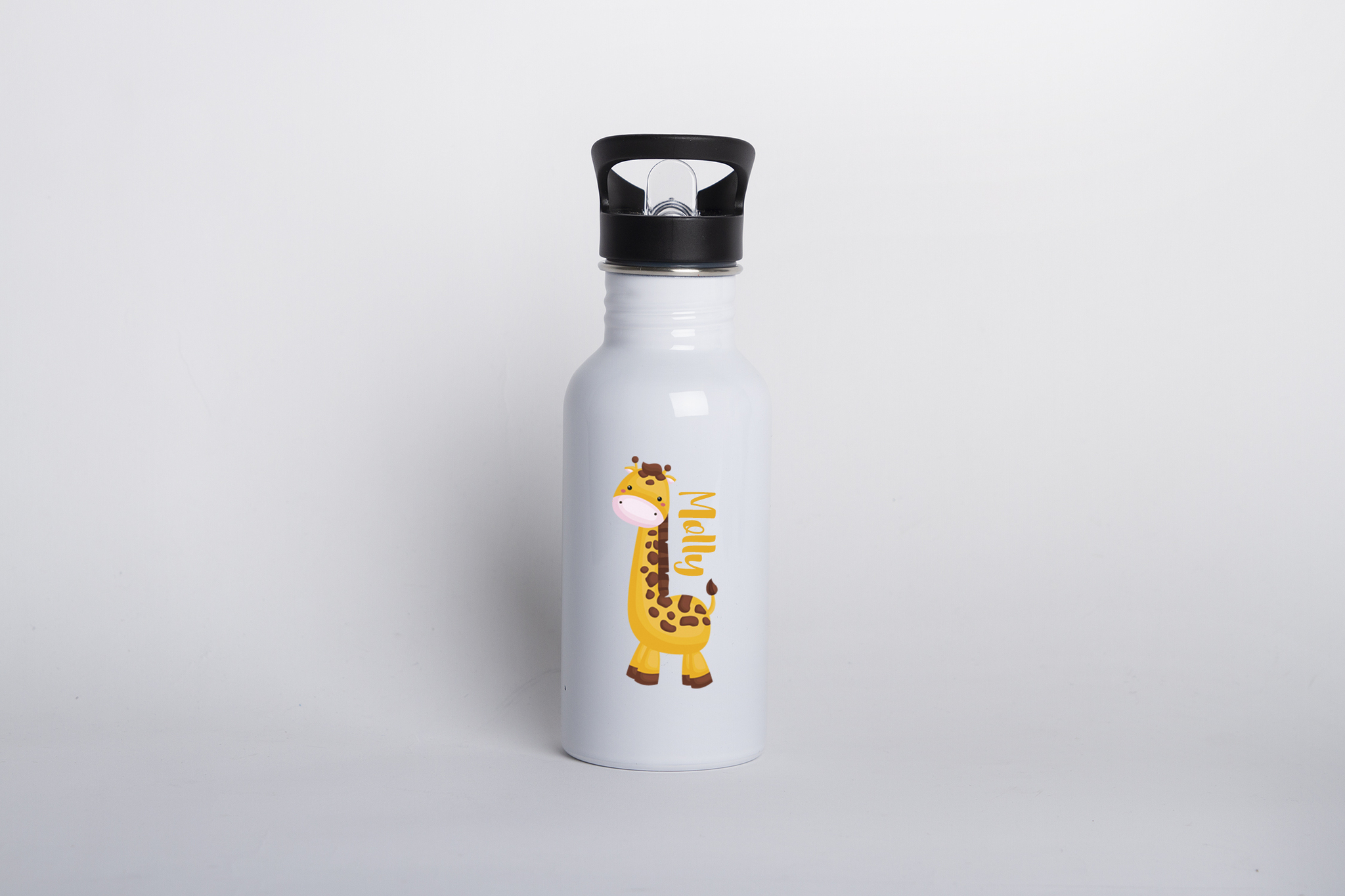 Vattenflaska med sugrör • Giraff & Valfritt Namn