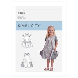 Simplicity S8935 Kjole med lommer og rynker i halsen til barn