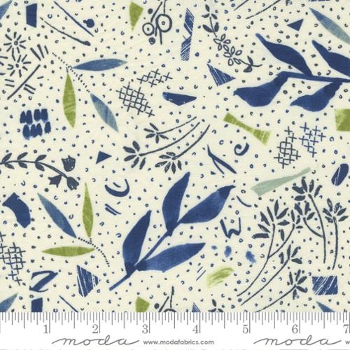 Collage-hvit med blå og grønne  blader