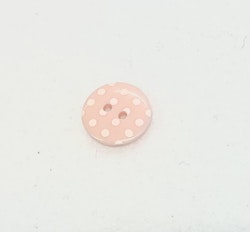 Plastikk Knapp rosa med hvite prikker -15mm