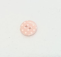 Plastikk Knapp rosa med hvite prikker -15mm