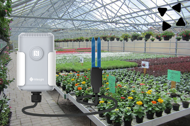 Milesight EM500-SMT, en sensor med extern avkännare för att ta emot korrekt och direkt information om jordfuktighetshalten, och ett viktigt redskap inom områdena parkförvaltning, växthus och jordbruk