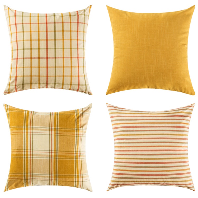 Gul Rutig Kuddfodralset 4-pack - Polyester 45x45cm