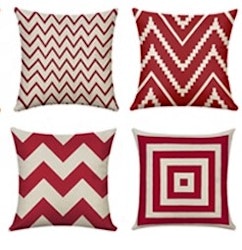 Kuddfodral Geometriska våg mönster set röd - 45 x 45 cm/ 4 st