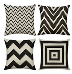Kuddfodral Geometriska våg mönster set svart - 45 c 45 cm / 4 st