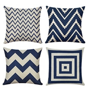 Kuddfodral Geometriska våg mönster set blå - 45 x 45 cm / 4 st