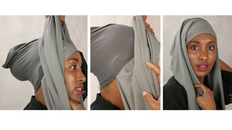 Hijab med insydd undersjal i färgen grey