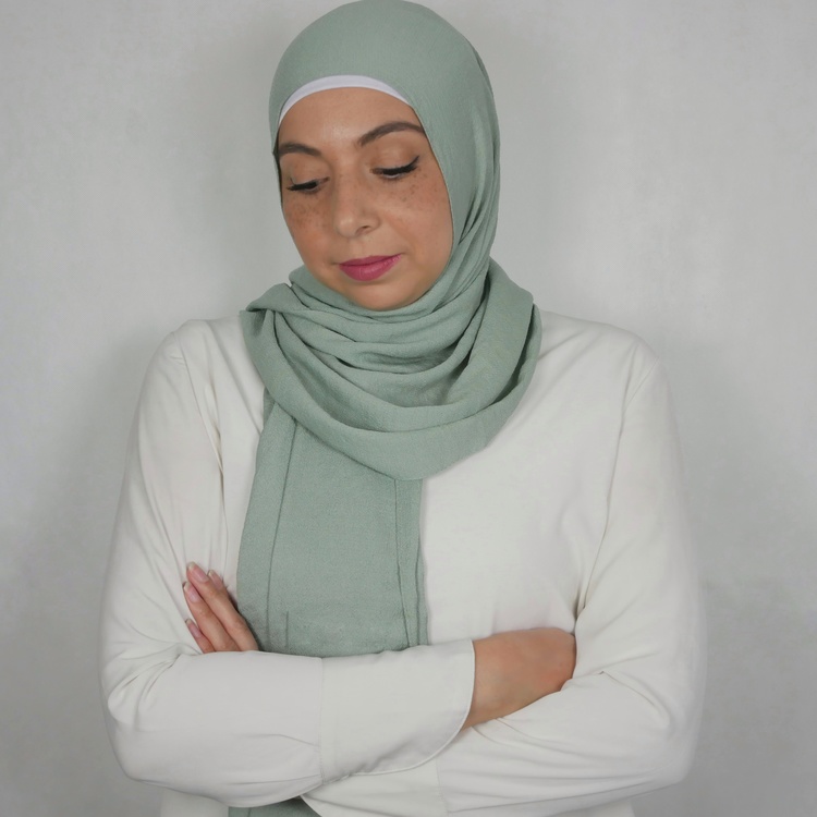 Mio jazz hijab. En blandning av mjukt tyg i färgen mint