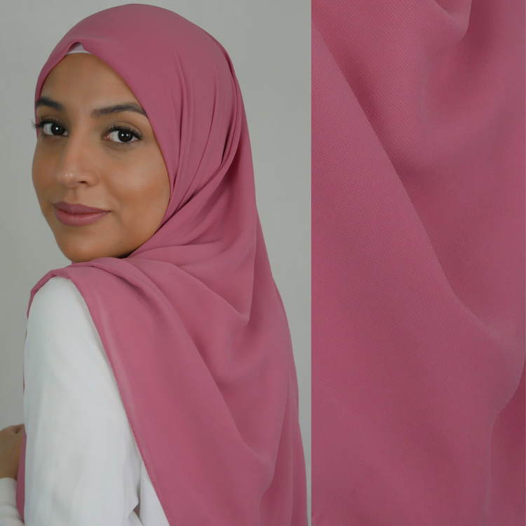 Chiffong hijab i fyrkantig modell i färgen pink/rosa