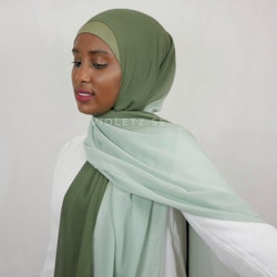 Instant Chiffong hijab med undersjal - ombré oliv