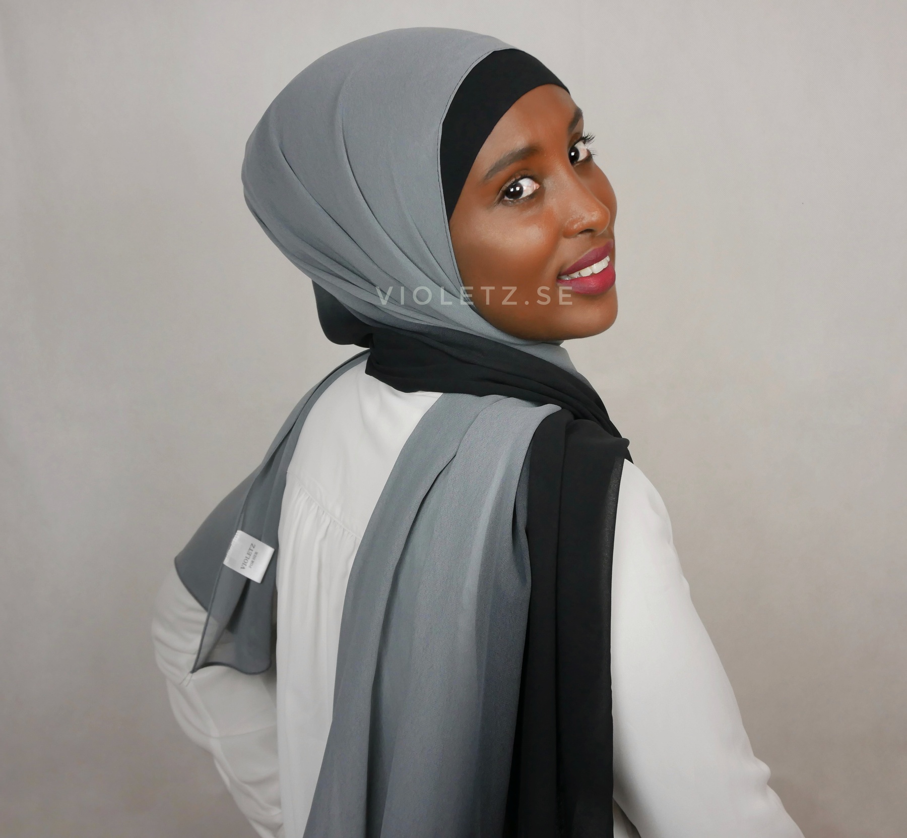 Instant Chiffong hijab med undersjal - ombré natt