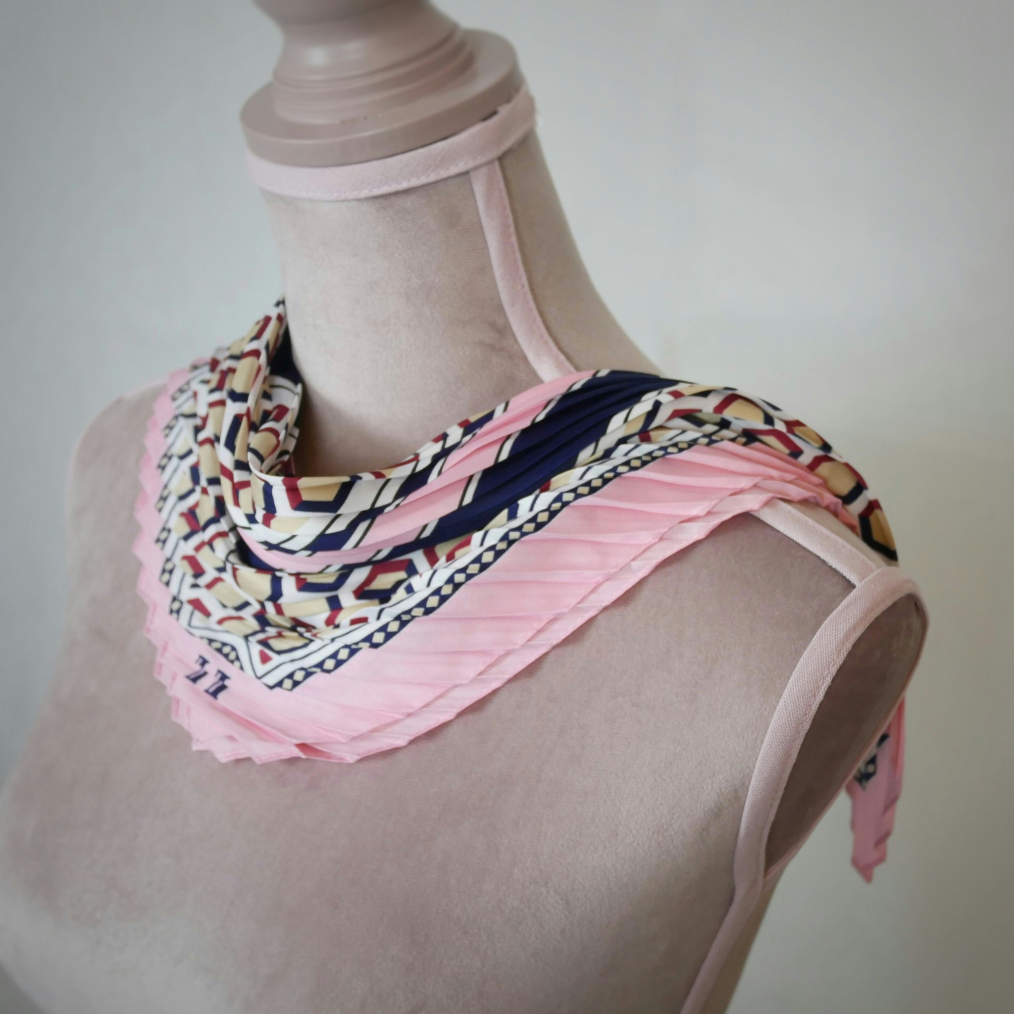 MINI SCARF I SIDEN - pink/navy