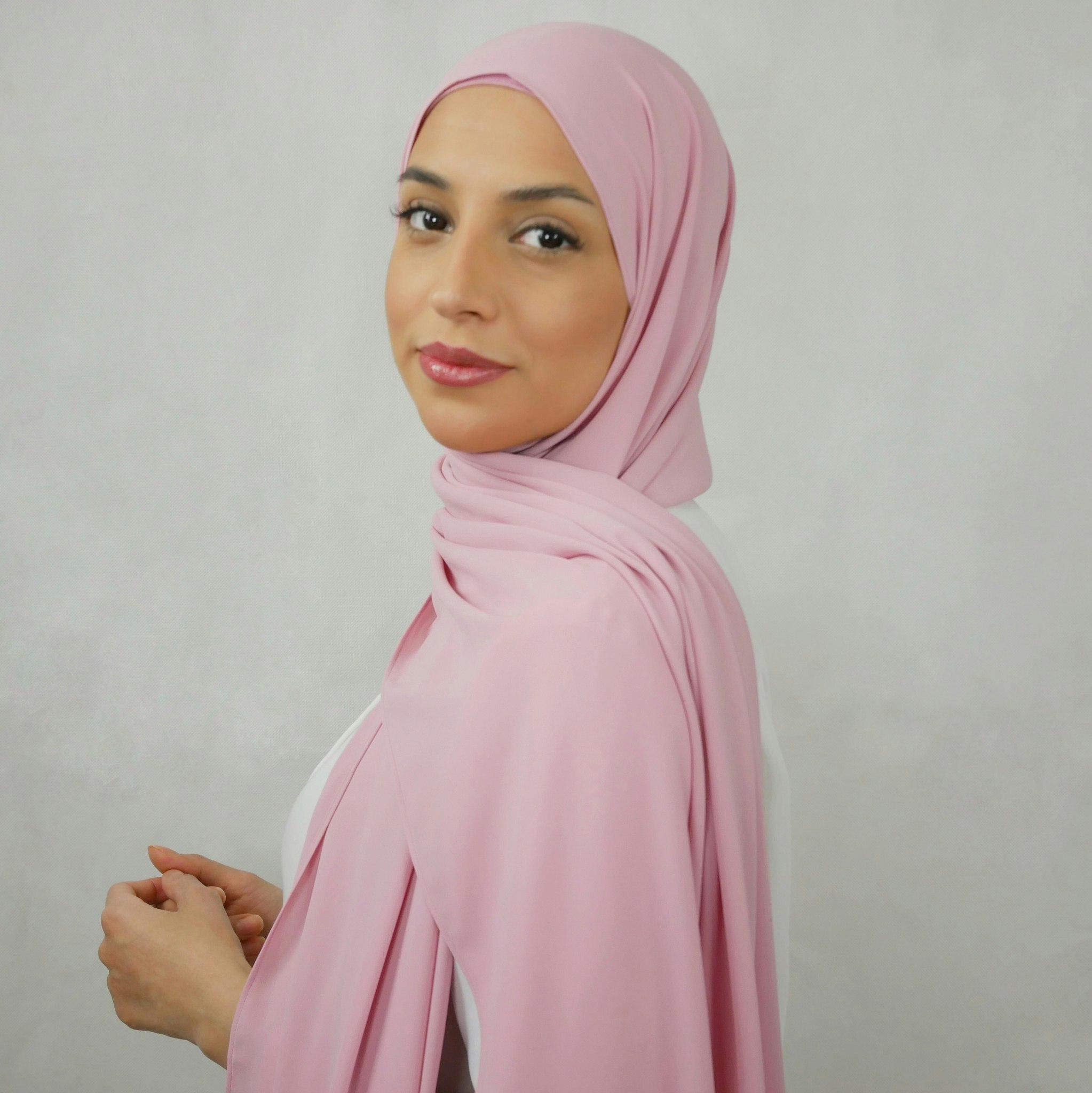 HIJAB MED MAGNET - Silk Chiffong - rosa