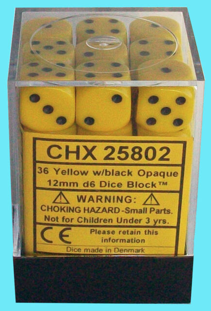 Chessex dice 12mm d6 yellow 36st