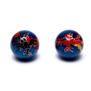 Baoding/Hälsobollar - Dragon & Phoenix - Blå - 3,5 cm
