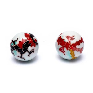 Baoding/Hälsobollar - Dragon & Phoenix - Vit - 3,5 cm