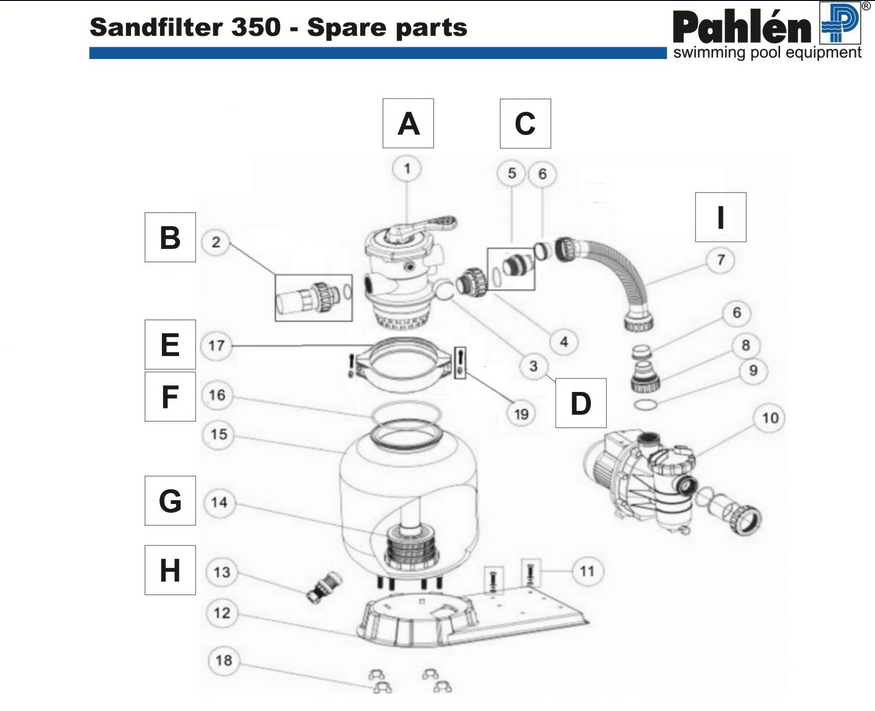 Sprängskiss på Reservdelar till Pahlén Sandfilter 350