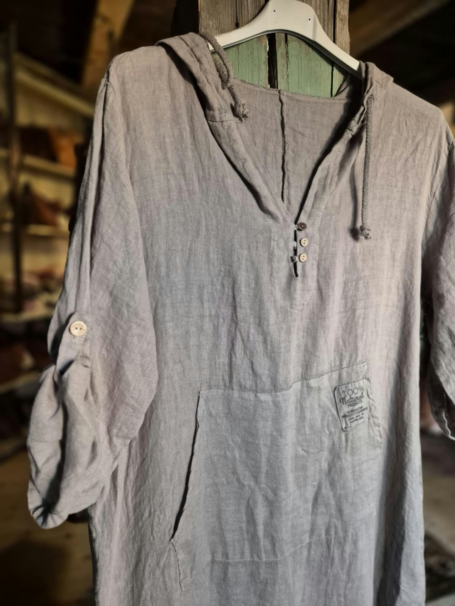 Cool linne klänning med Hoodie mörk linfärg