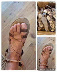 Handgjorda skinnsandaler med gummisula st 40