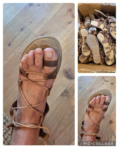 Handgjorda skinnsandaler med gummisula st 40