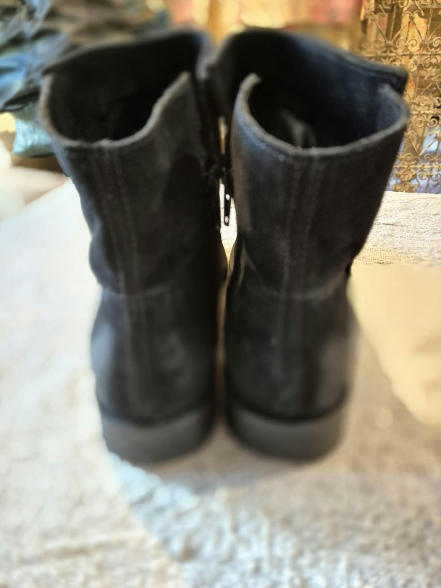 Svarta mocka/skinn boots svarta
