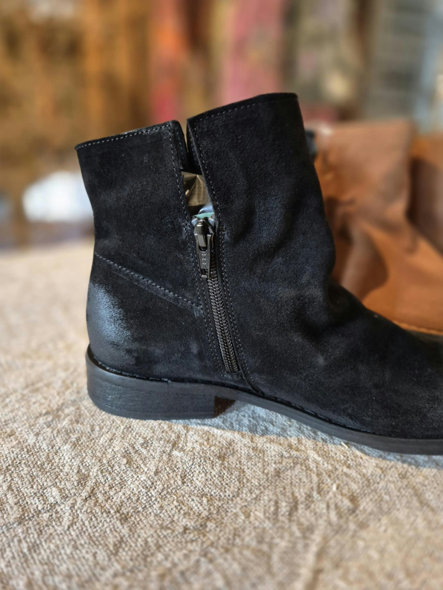 Svarta mocka/skinn boots svarta