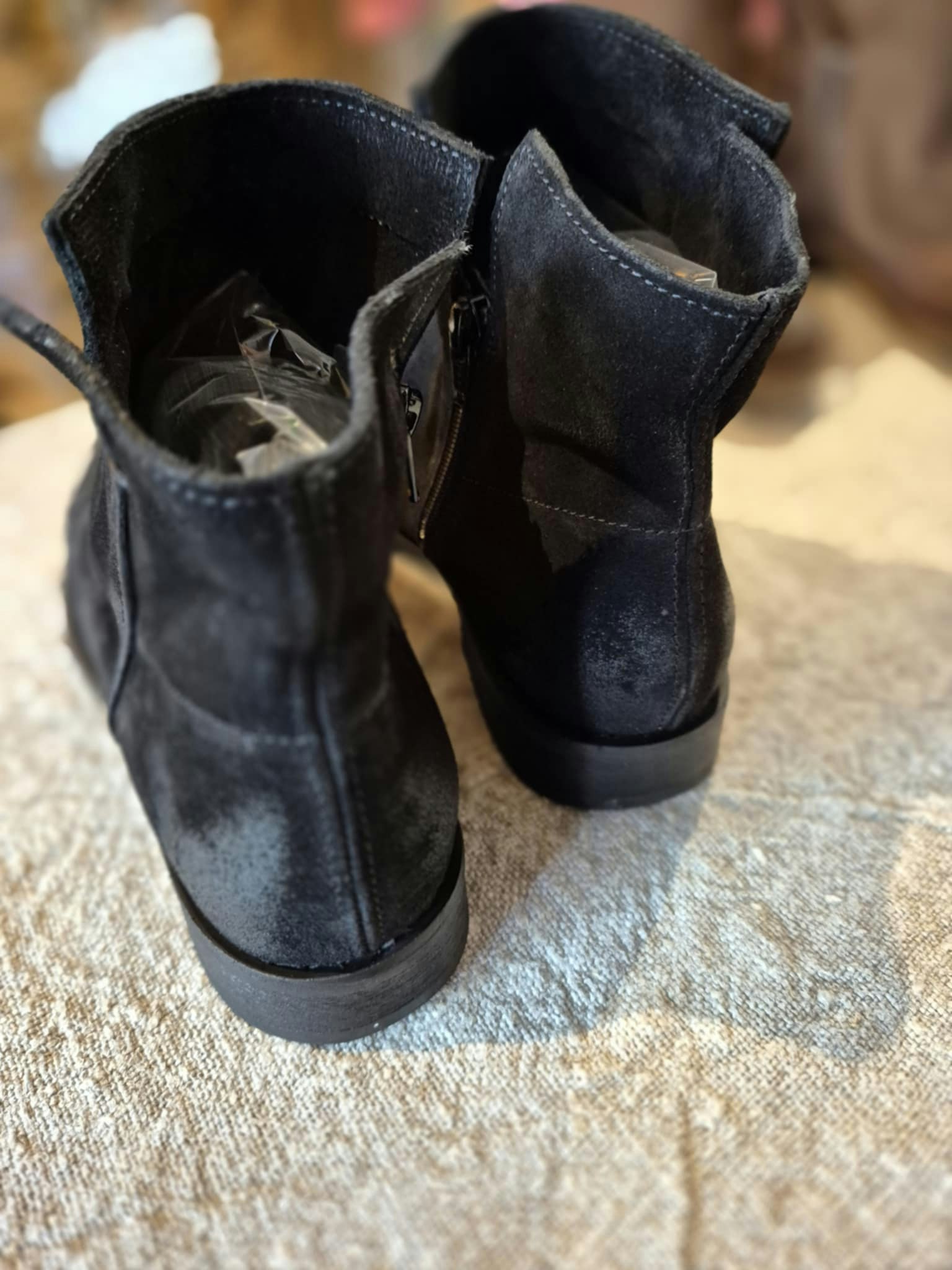 Svarta mocka/skinn boots svarta