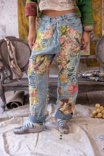 Blommiga applikationer Miner Denims
