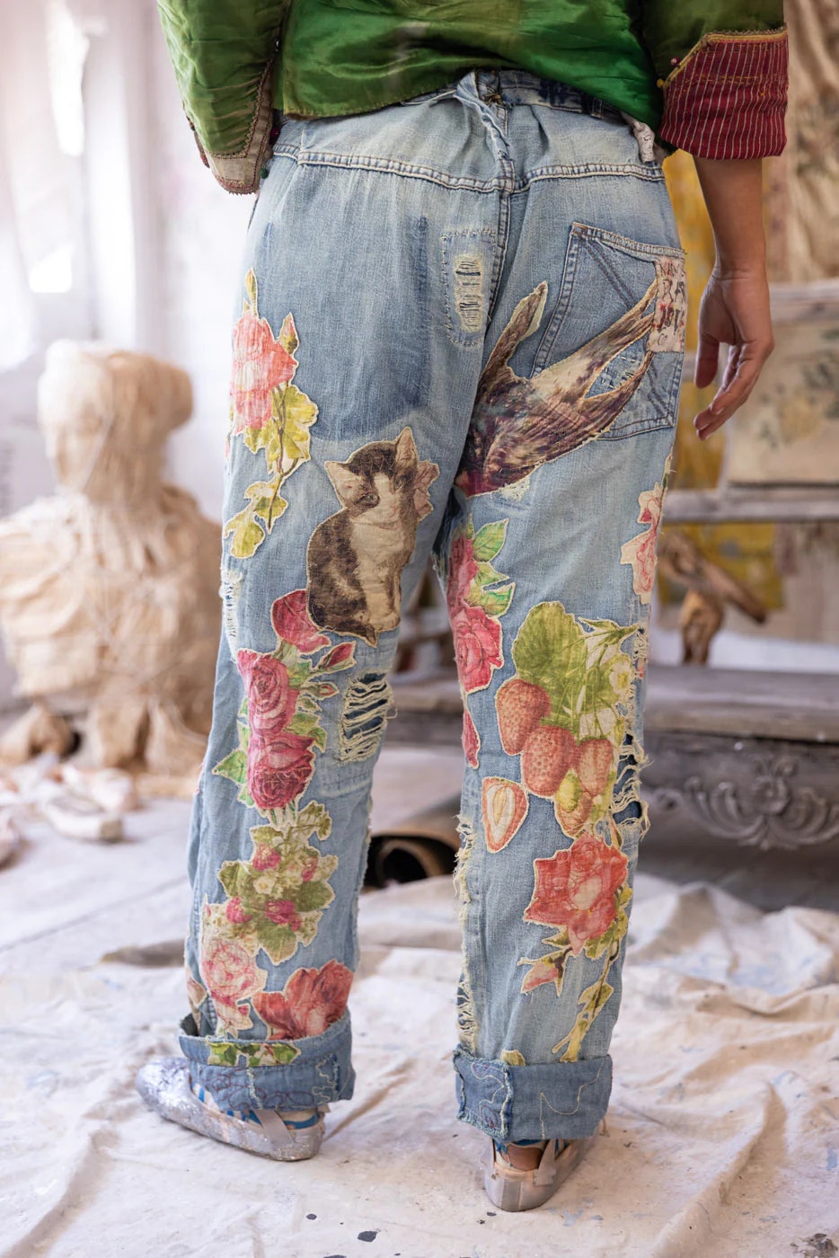 Blommiga applikationer Miner Denims