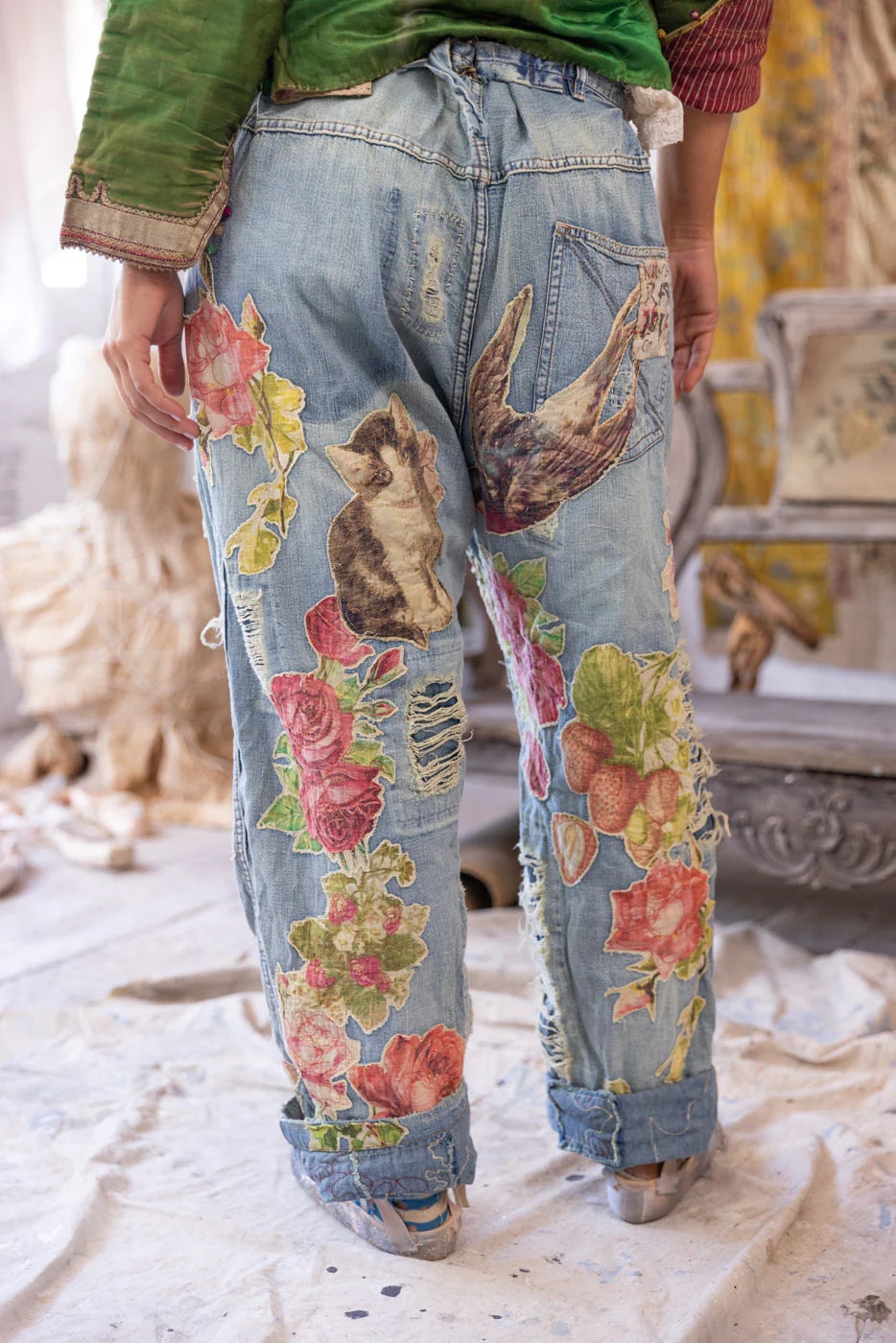 Blommiga applikationer Miner Denims