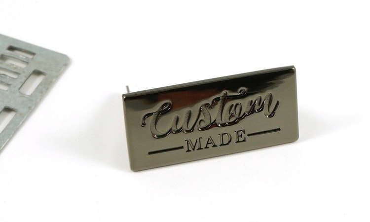 Metal Bag Label: "custom made", rectangle