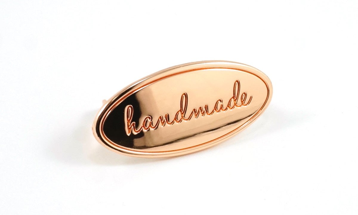 Metal Bag Label: "handmade", oval