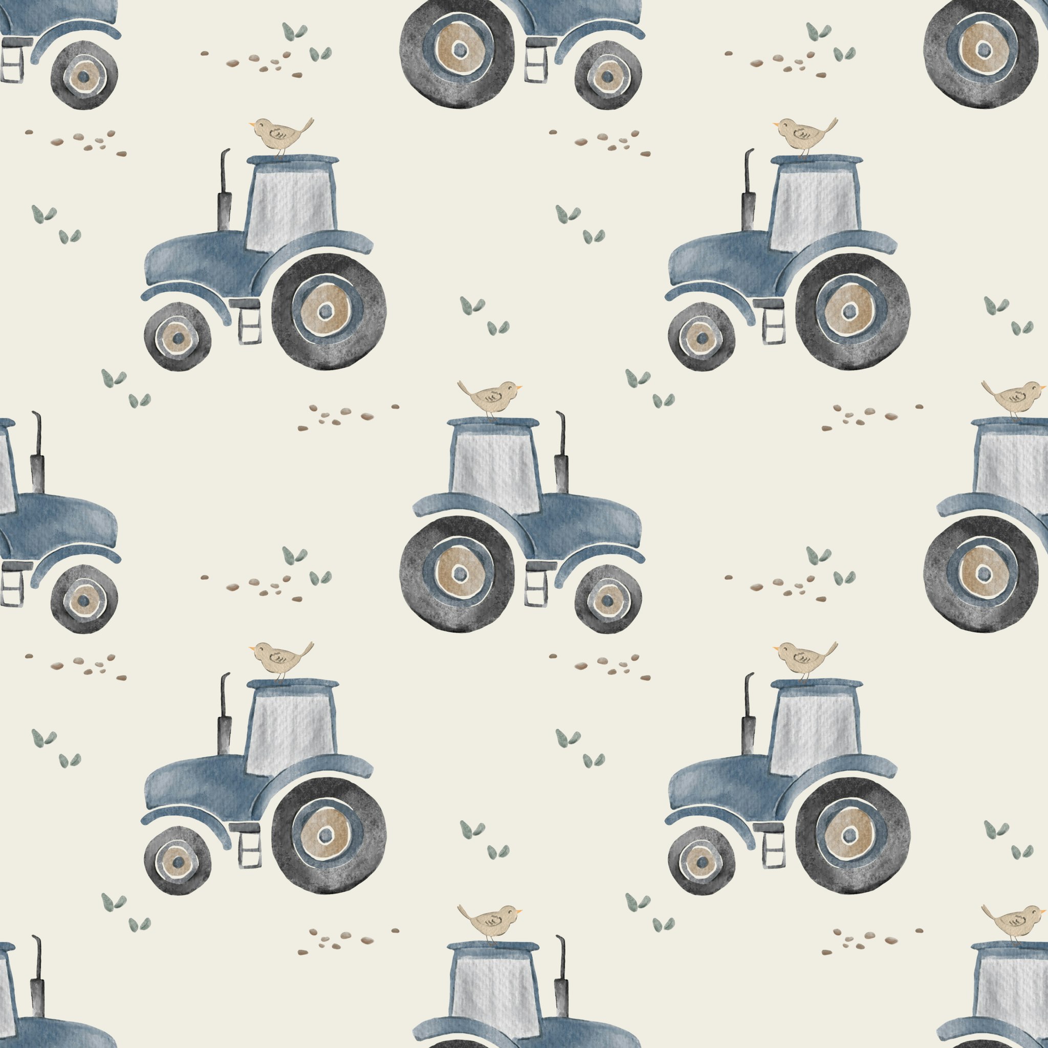 Traktor blå/lys beige jersey