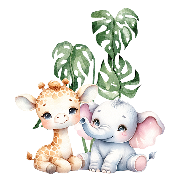 Giraff og elefant i jungelen