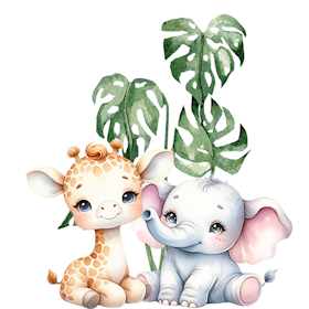 Giraff og elefant i jungelen