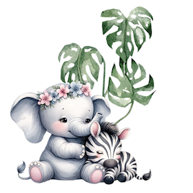 Elefant og sebra i jungelen