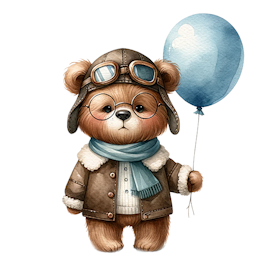 Bear in the sky with balloon