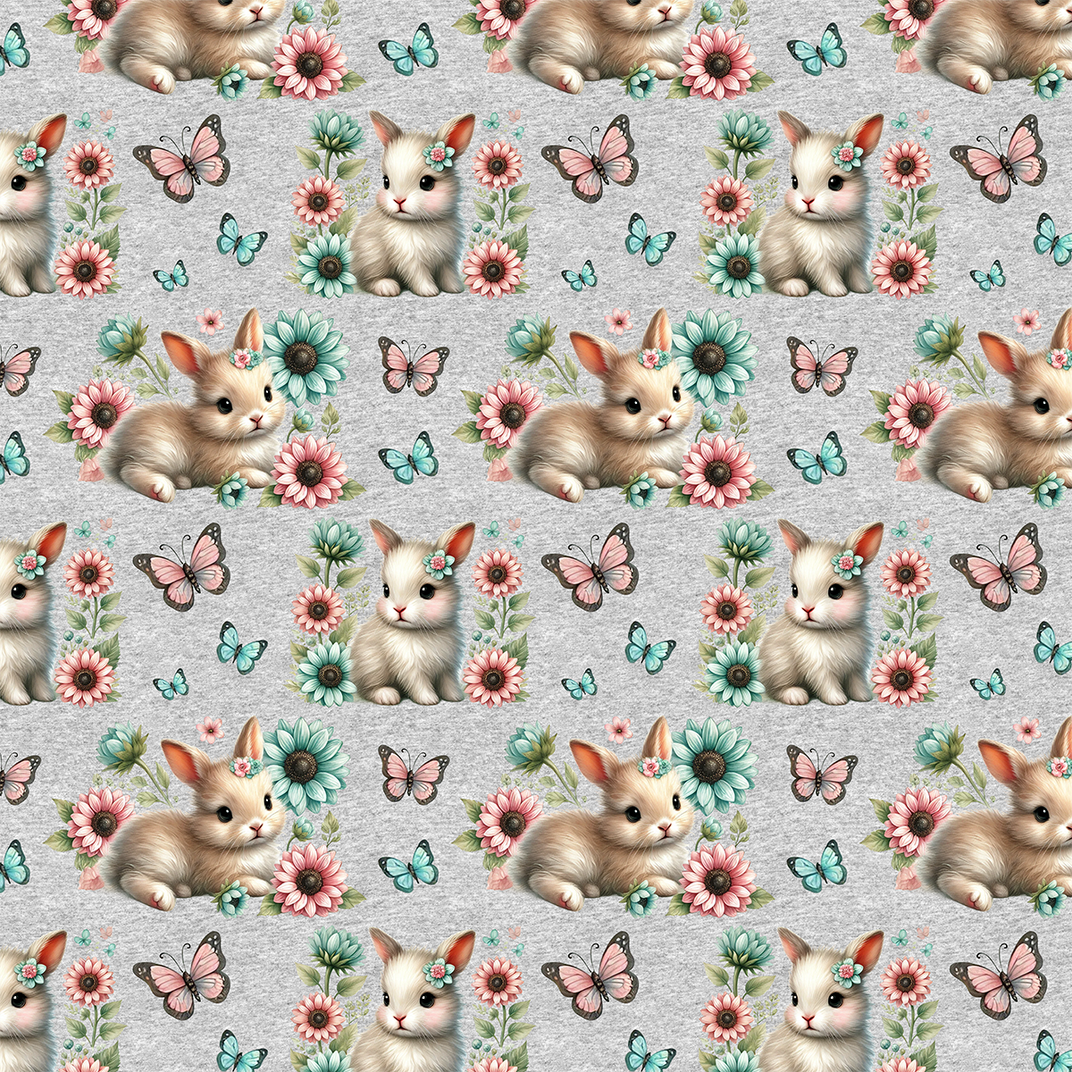 Bunnies and sunflowers French terry