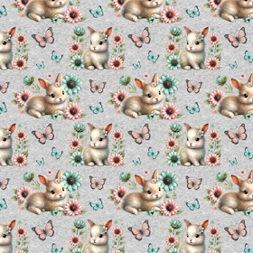 Bunnies and sunflowers French terry