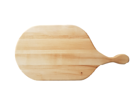 Vacker svängd stavlimmad skärbräda i björk med handtag 58x28 cm
