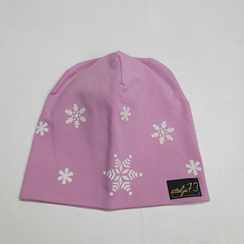 Reflexmössa rosa med vita snöflingor storlek 52