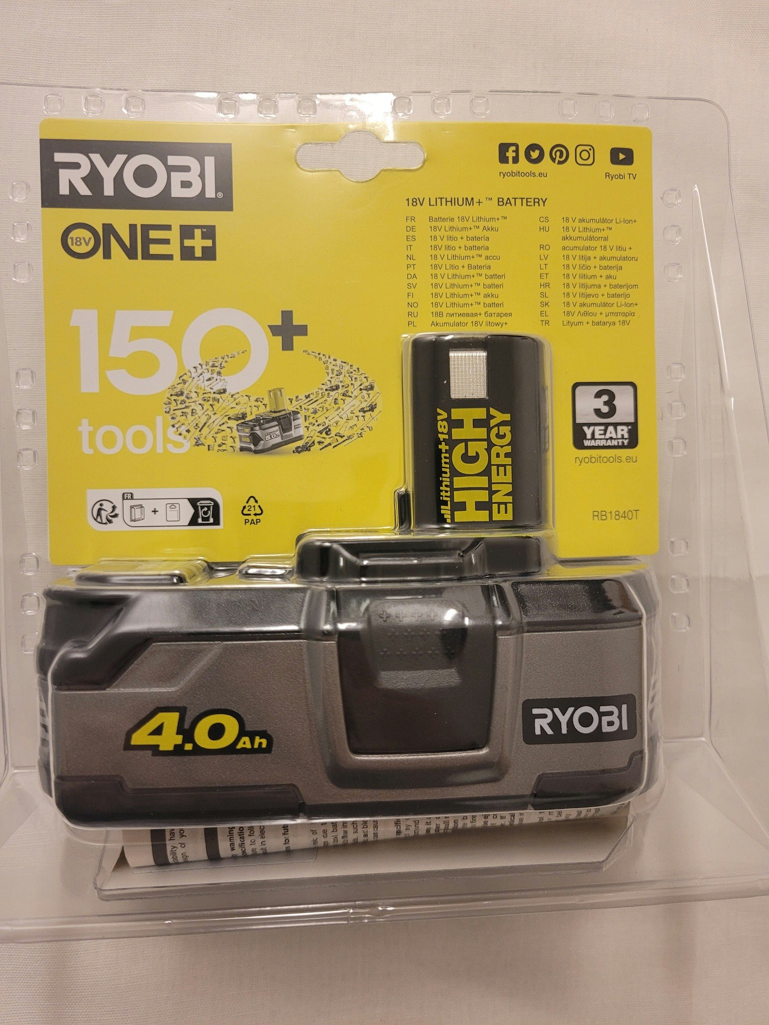 Ryobi Batteri RB1840T 18V High energy 4.0Ah ONE+