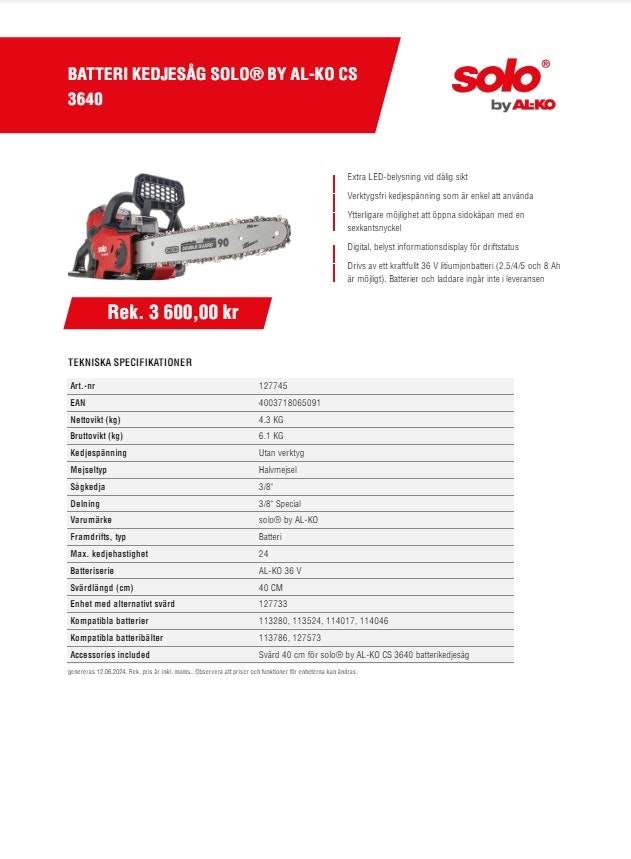Batteri kedjesåg solo® by AL-KO CS 3640