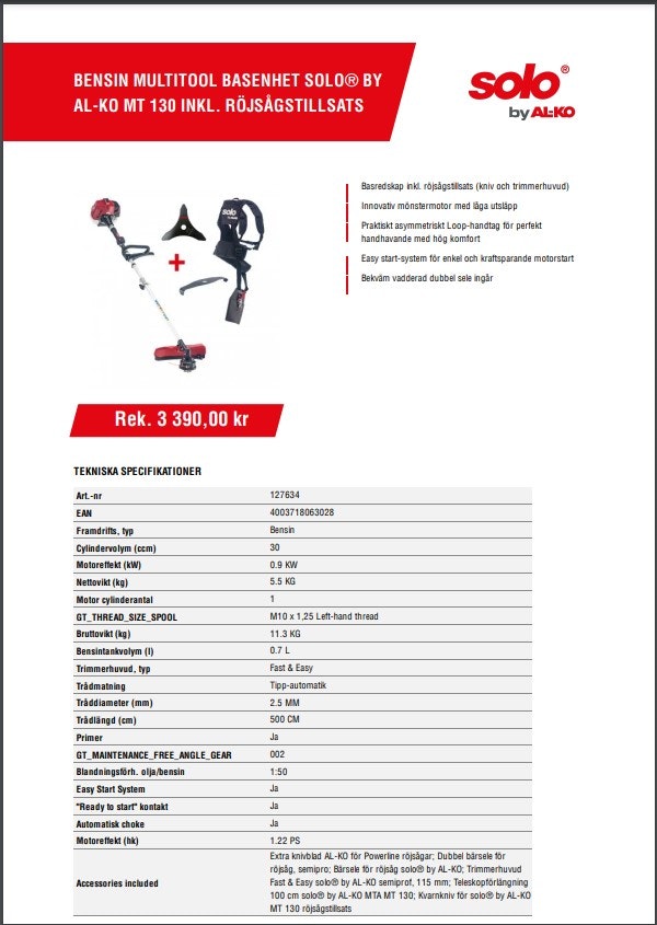 Bensin multitool basenhet solo® by AL-KO MT 130 inkl. röjsågstillsats