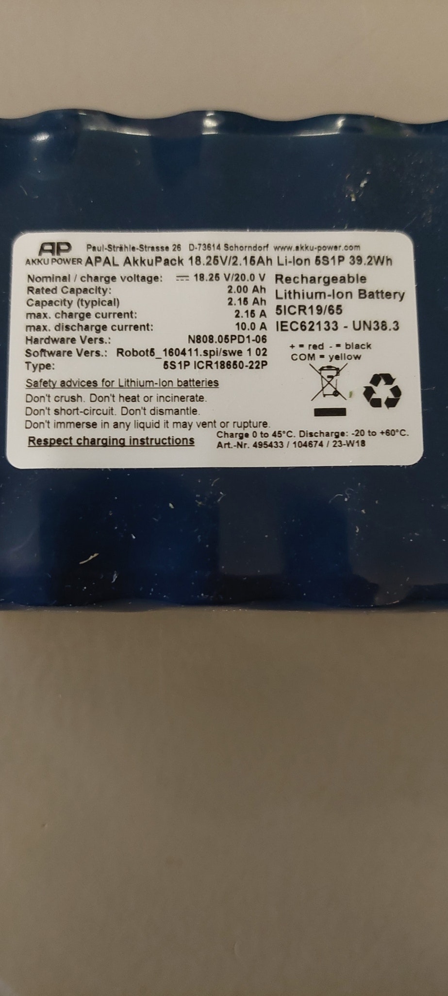 Robolinho Batteri 49543310 20V/2,15 AMP
