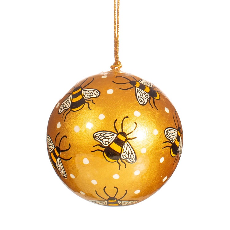 Julgranskula med bin – guldfärgad