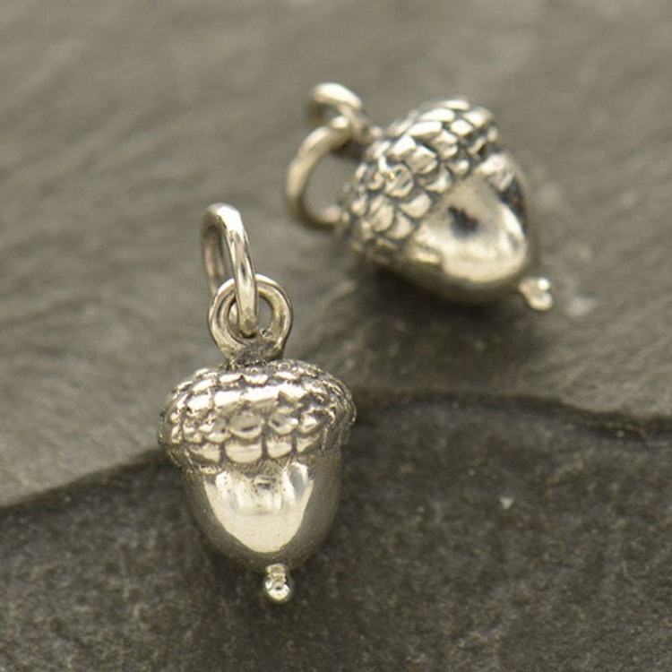 Bild på ett silverhänge som föreställer ett ekollon.