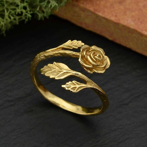 Ring – Ros och blad, brons